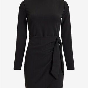 Express Black Long Sleeve Dress with Tie Detail